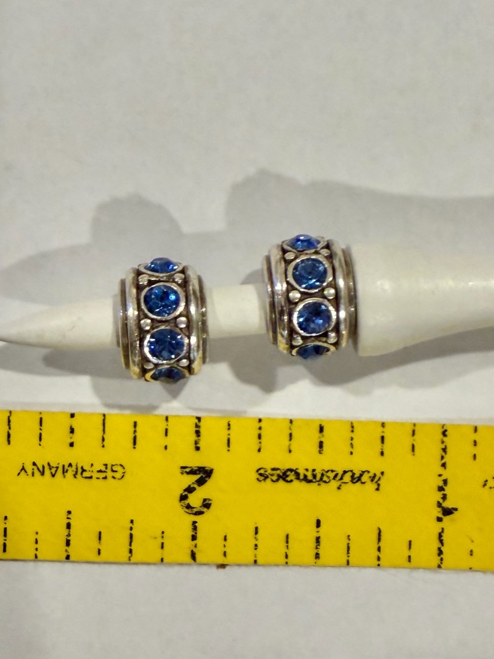 Brighton Silver Bead Charms with Blue Crystals Set of 2